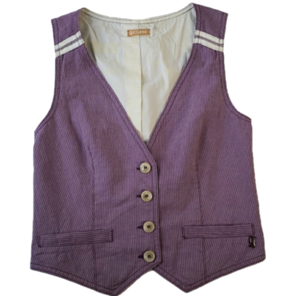 John Galliano lavender purple & white striped linen vest Made in Italy